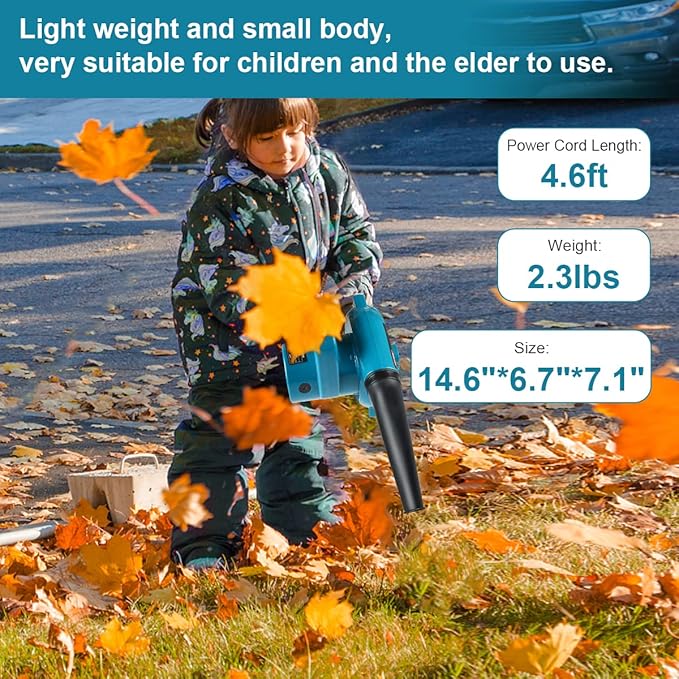 Corded Electric Leaf Blower2 in 1 Small Handheld Lightweight Sweeper/Vacuum110V 400W Portbale Blower for Leaf/Snow/Dust Blowing (Blue)