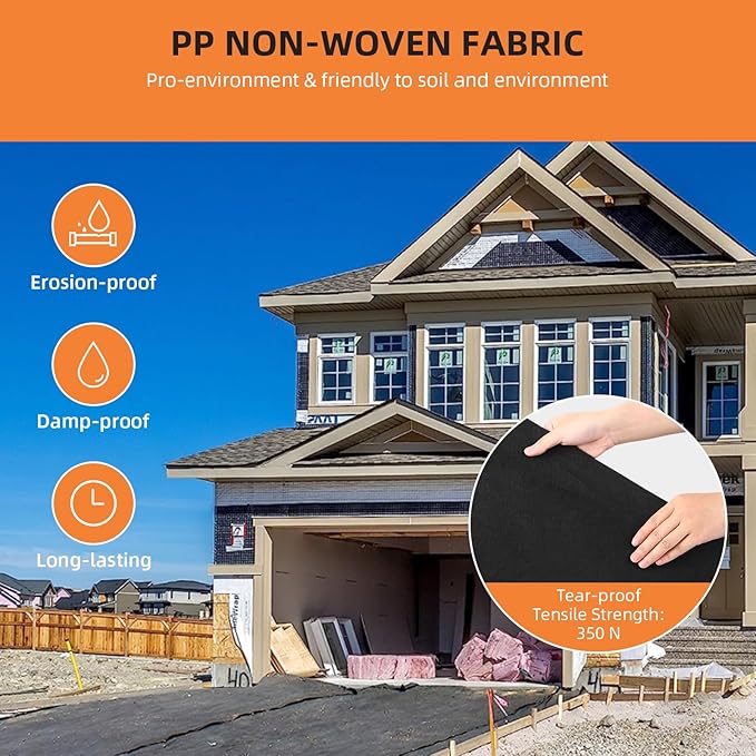 Geotextile Landscape Fabric 3ft x 100ft | 6oz PP Non-Woven Weed Barrier | 350N Tensile Strength &amp 440N Load Capacity for Driveway Stabilization French Drains Erosion Contro