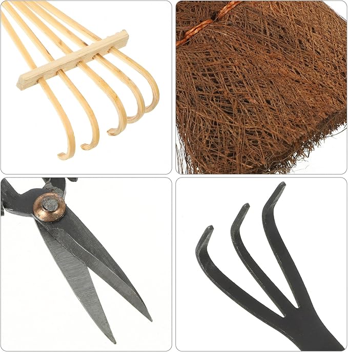 Kichvoe 5pcs Bonsai Garden Tool Set with Planting Shears and Digging Rake for Outdoor Gardening and Bonsai Care