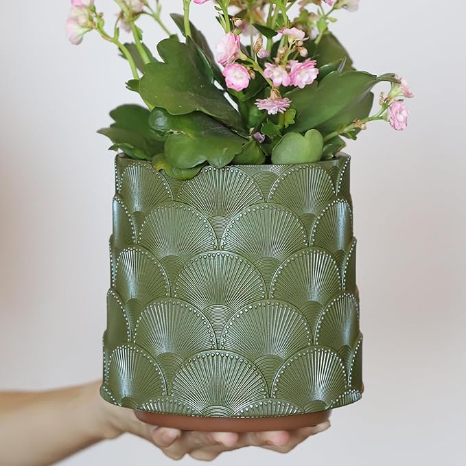 GUGUGO Pearl Sage Green Scale Planter Cute Unique Plant Pot with Drainage Eclectic Colorful Small Flower Planters Pots for Indoor &amp Outdoor Plants Rainbow Funny Succulent Gardening Pot Gifts