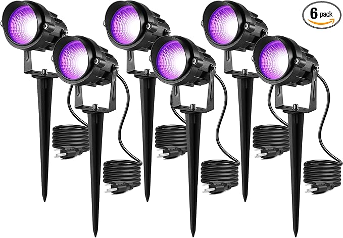 Junview Outdoor Black Light Halloween Light Outdoor LED Blacklight Waterproof Spotlight120V Purple Spotlight Outdoor Halloween Black Lights Spot Lights Outdoor for Glow Party Fluorescent (6Pack)