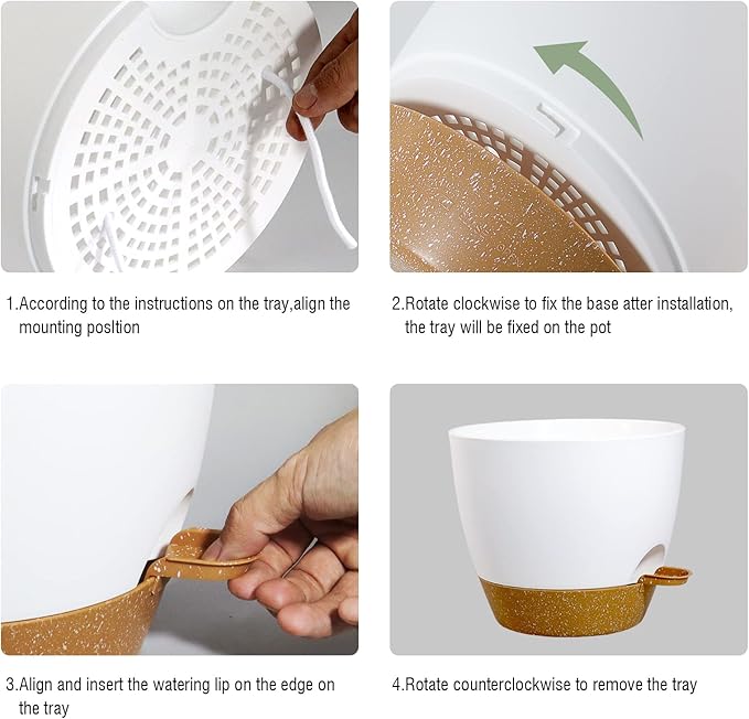 Large Self Watering Pots 12/10/9 Plastic Planters with High Drainage Holes and Deep Reservoir for Indoor Outdoor Garden Plants and Flowers White with Brown