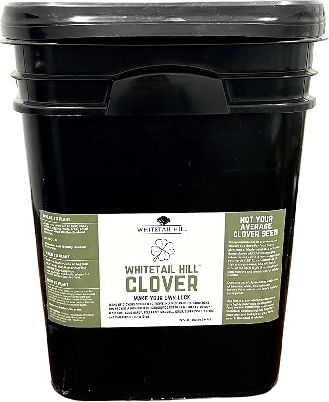 Clover Food Plot Seed for Deer and Turkeys 1/2 Acre or 3 Acre 5 Types of Clover Perennial Blend Cold Hardy Drought Tolerant Highly Palatable (3 Acres (22.5lbs))