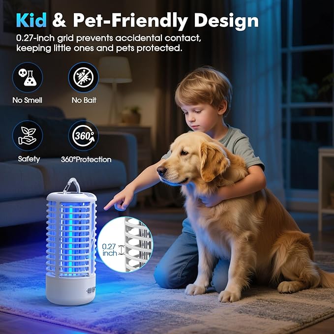Rechargeable Bug Zapper（2 Pack） Portable Electric Mosquito Killer for Indoor &amp Outdoor Fly Trap for Camping Patio Garden Kitchen and Porch(White)