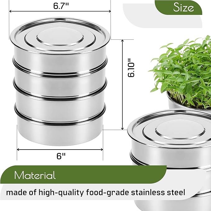 Stainless Steel 4-Tier Seed Sprouting Kit 6'' Diameter Indoor Gardening Planter for Microgreens Broccoli Sprouts Growing