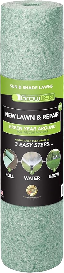 Growtrax Biodegradable Grass Seed - 100 sqft Year Round Green - Grass Seed for Lawns Dog Patches &amp Shade - Just Water &amp Grow - No Fake or Artificial Grass