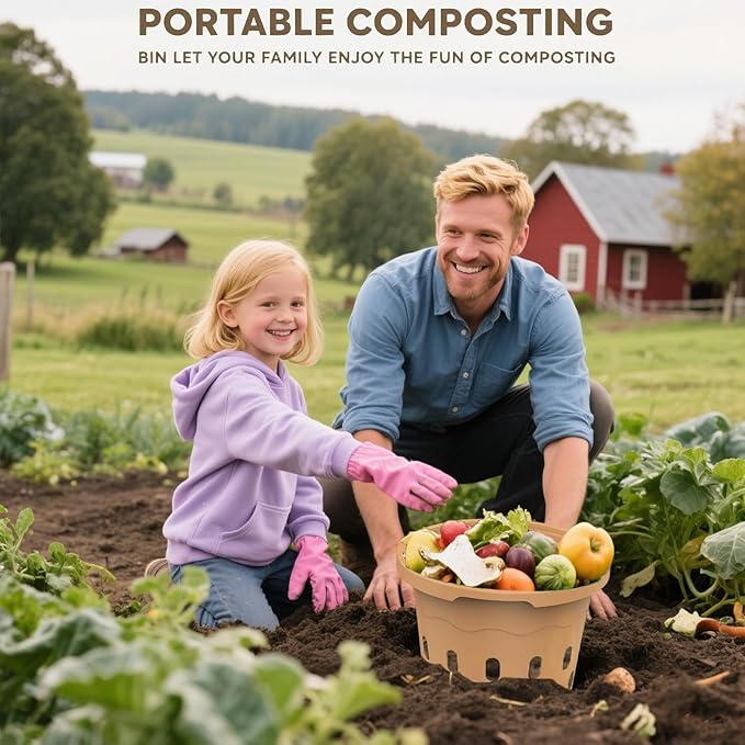 2-Pack InGround Compost Bin for Garden Beds 8L Worm Composter Farm for Faster Composting Worm Composter Kit with Aeration Animal-Proof Lid for Beginners (9.5x9.5x10.8Inch) (2 Gold)