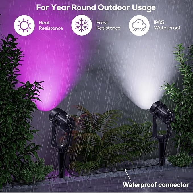 SUNTHIN 6 Pack RGB Color Changing Spot Uplights with Remote &amp 9.8FT T Shape Tee Extension Cord
