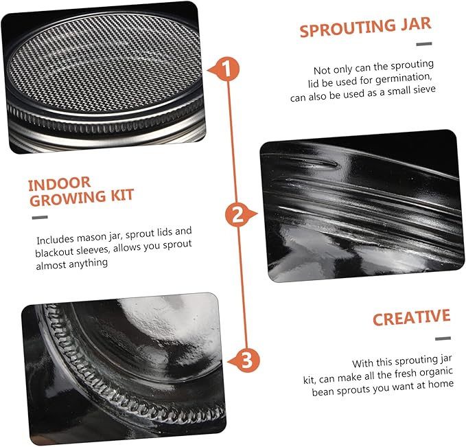 1set Sprouting Kit Blackout Sleeves Indoor Sprouting Jar Screen Lids for Broccoli Mung Bean Growth Complete Set Jars and Tray