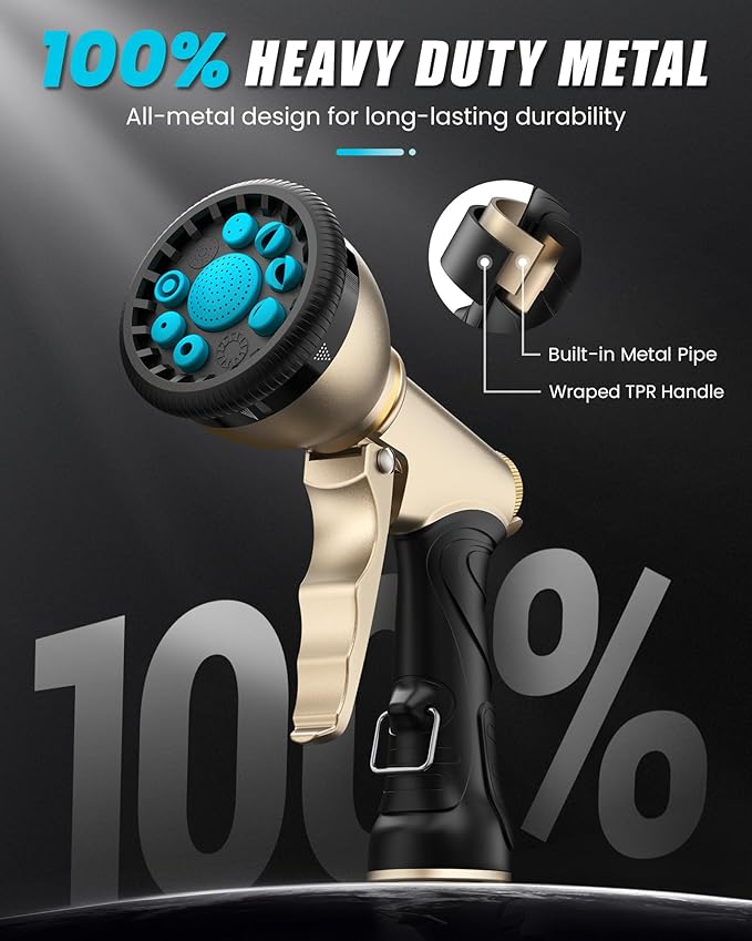RAINPOINT Garden Hose Nozzle 9 Spray Patterns Hose Sprayer Nozzle Heavy Duty Metal Water Hose Nozzle Adjustable Hand Sprayer Watering Plants and Lawn Pet Showering Blue