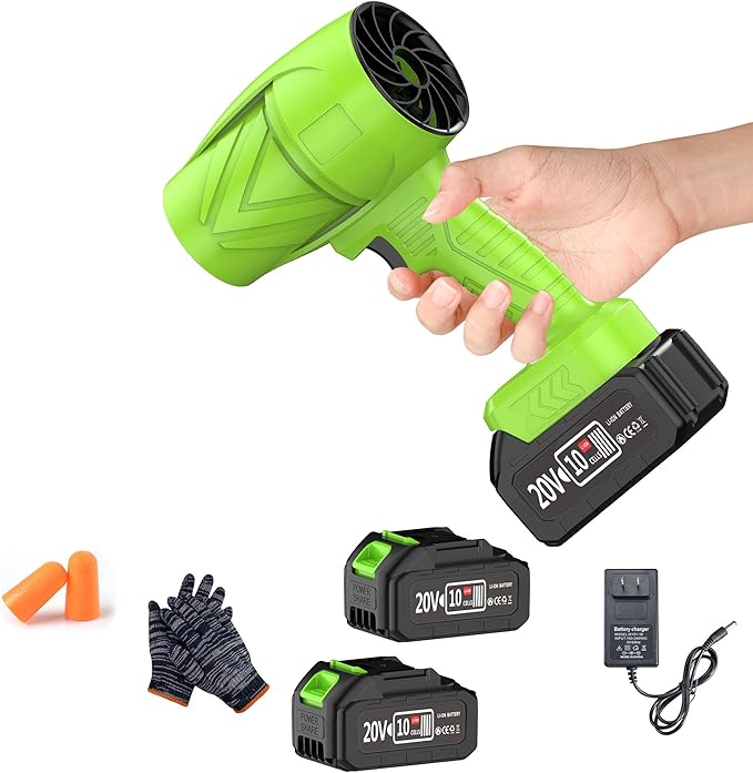 160MPH 580CFM Cordless Leaf Blower 4.0Ah Battery 6-Speed Lightweight for Yard Leaves Lawn Driveway Snow Clearing (Green + Upgraded Capacity Battery*2)