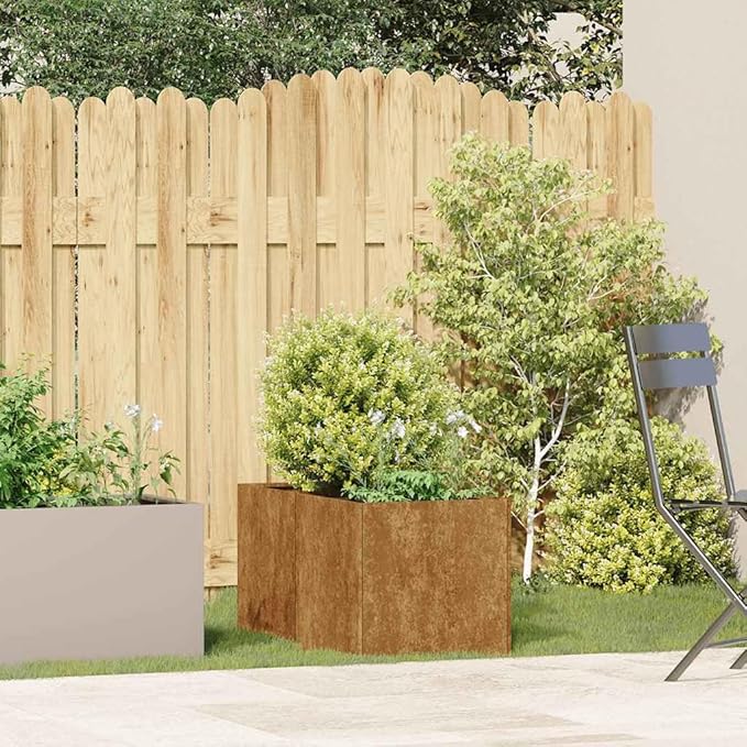 Large 31.5in Rectangular Weathering Steel Outdoor Planter Box Rustic Brown Garden Pot with Drainage for Patio Terrace and Balcony
