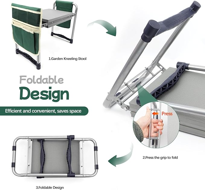 Garden Kneeler and Seat with 11.5 Wide Pad Foldable Garden Stool with 2 Tool Bags Heavy Duty Garden Kneeler for Gardening Women Horticulturist