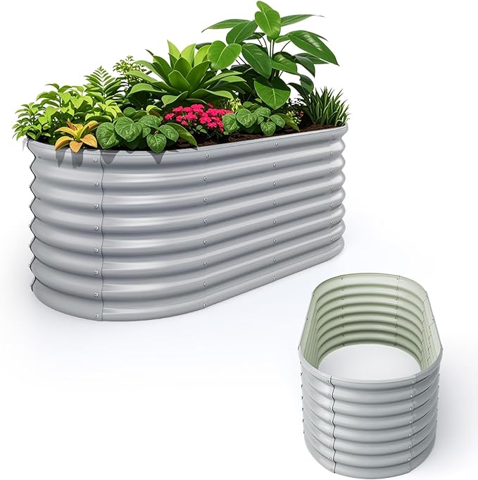 Round Raised Garden Bed Metal Garden Planter with Open Bottom Design Sprayed Plate &amp Safe Round Edge Elevated Garden Planter Box for Vegetables Flowers &amp Herbs (Gray)