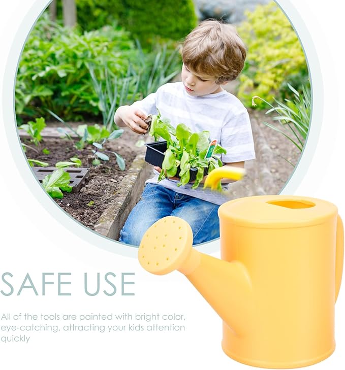 Planting Tools Garden Shovel Rake Watering Can Set with Apron for Outdoor Gardening and Flower Planting Mini Metal Hand Tools for Boys
