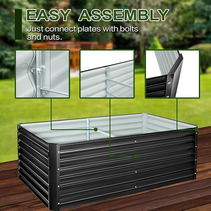 EDOSTORY Metal Raised Bed Garden Bed Kit 6x3x2ft Tall Galvanized Planter Raised Garden Boxes Outdoor Large Metal Raised Garden Beds for Flowers Vegetables Herbs
