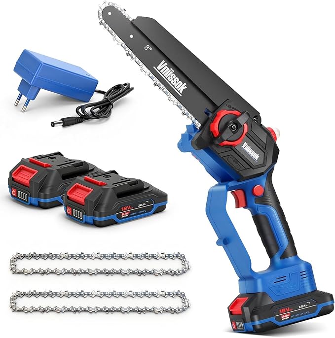 Mini Chainsaw 8 inch Cordless - Upgraded Handheld Electric Chainsaw with 2 Pack Batteries and Charger Electric Power Chain Saw with Oiler Garden Tools for Tree Trimming Wood Cutting