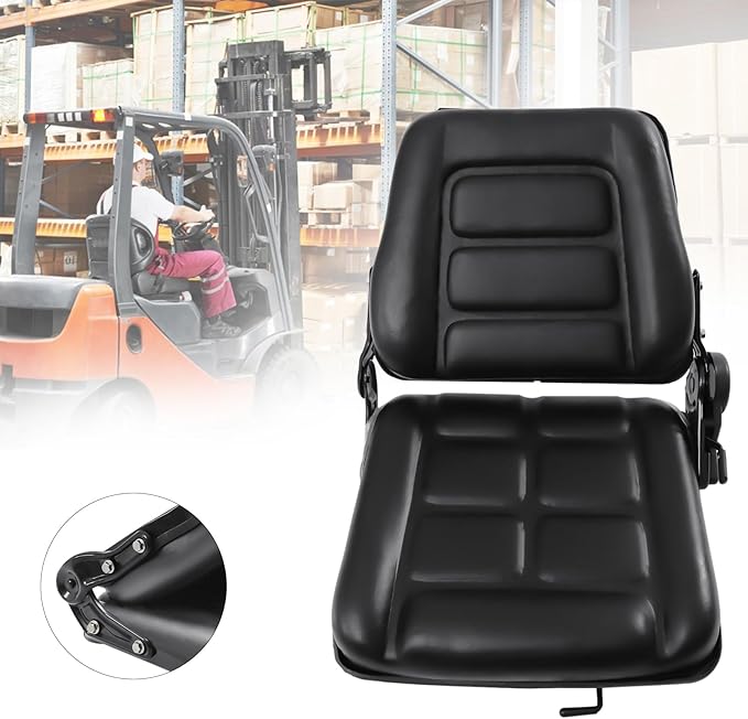 Universal Forklift Seat Garden Lawn Mower Seat w/Seat Belt Foldable PVC Tractor Suspension Seat w/Adjustable 35-175° Backrest &amp 0-2.76 Slide Rail Replacement Seats for Heavy Machinery