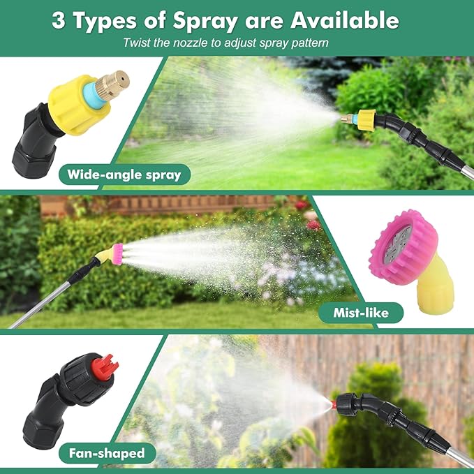 Battery Powered Sprayer 2 Gallon Electric Garden Sprayer with 3 Copper Nozzles 4 Spray Modes Type-C Rechargeable 30-60cm Retractable Wand Shoulder Strap for Lawn &amp Garden