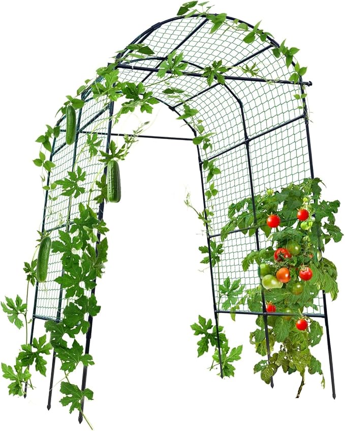 Garden Arch Trellis for Climbing Plants Outdoor 7.8 ft Tall Cucumber Trellis for Raised Bed Plastic-Coated Metal Plant Support Vegetable Squash Pea Bean Grape Vine Arbor Black