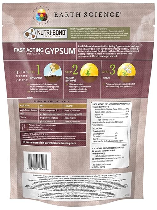 Earth Science Fast Acting Gypsum &amp Sulfur Bundle - Soil Conditioner &amp pH Adjuster Boosts Root Growth &amp Color Improves Nutrient Absorption Safe for Kids &amp Pets 5 lb Bags Each Long