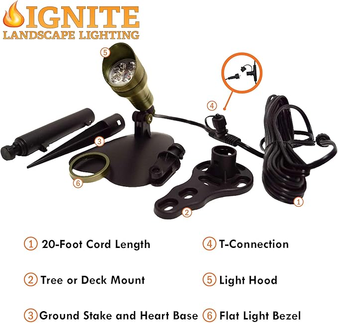 Ignite Landscape Lighting 4-Watt Brass LED Spotlight for Landscape Lighting Ponds and Water Features - 4WSPOT