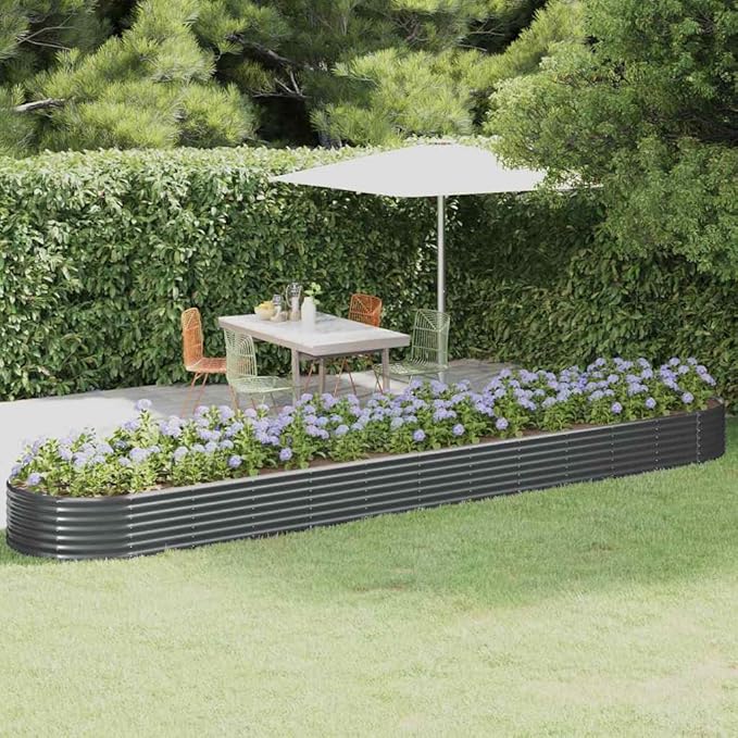 Anthracite Powder-Coated Steel Garden Raised Bed 199.6x39.4x14.2 Inch Oval Outdoor Planter for Vegetables Herbs Flowers