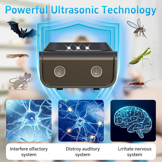 2026 Mice Rat Repellent Plug-in for House Rodent Squirrel Repellent Ultrasonic Mouse Deterrent Device Bat Removal Attic Garage Basement Warehouse Home (Black)