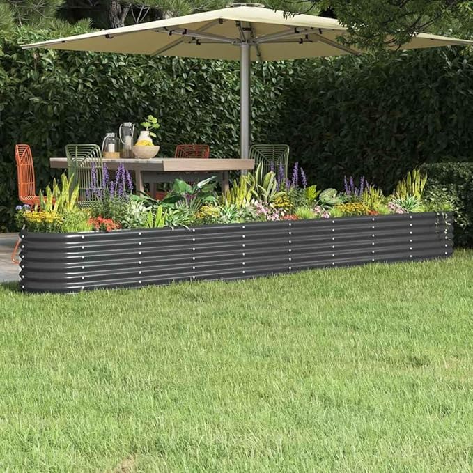 Oval Garden Raised Bed Anthracite Powder-Coated Steel 130.7x14.2 Inch Large Durable Planter for Outdoor Plants Vegetables Herbs