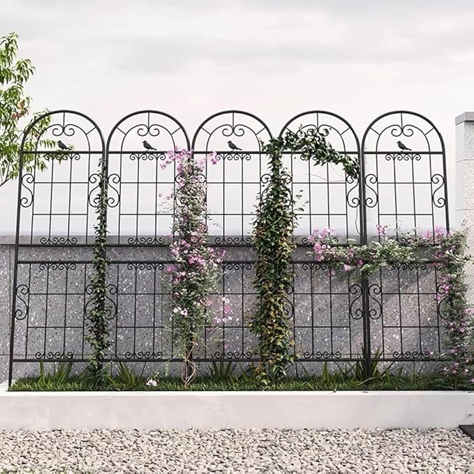 Beautiful Metal Fence Trellis Large Metal Garden Trellises for Climbing Plants Iron Trellis for Flower Rose Climbing(Color:BlackSize:210 * 52cm/82.7 * 20.5in)