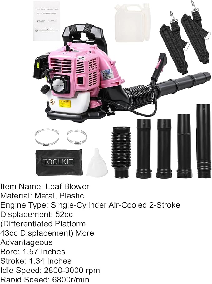 Backpack Leaf Blower 52CC 550CFM 2-Stroke Engine Gas Leaf Blower High Strength Gas Powered Snow Blower Dust Blower for Outdoor from USA Fast Arrival (EB430-Pink)