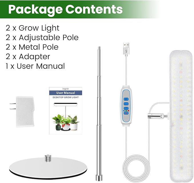 Wiaxulay Plant Grow Light 78 LEDs Grow Light for Indoor Plants Full Spectrum Height Adjustable Desk Growing Lamp with Metal Base Auto Timer 6/12/16Hrs 3 Lighting Modes 5 Dimmable Levels2 Pack