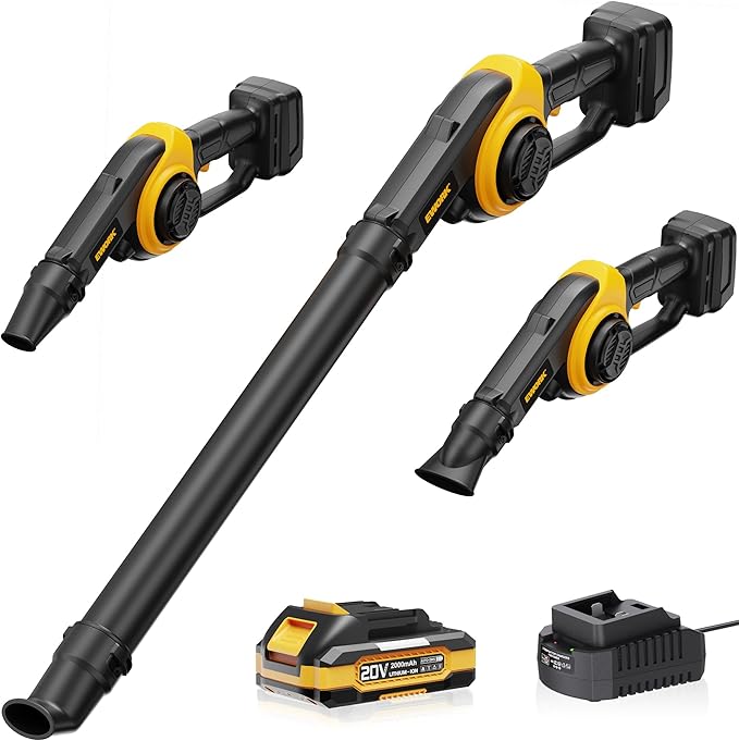 EWORK Small Leaf Blower Cordless 20V Mini Leaf Blower 130CFM/200MPH with Battery and Fast Charger Lightweight Electric Leaf Blowers Compact Blower for Jobsite Patio Cleaning Lawn Care