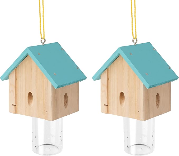 Carpenter Bee Trap for Outside - Best Bee Trap - Blue Cabin Style Nature Hanging Wood Carpenter Bee Traps Outdoor - Insect Traps with Removable Vault (2 Pack)