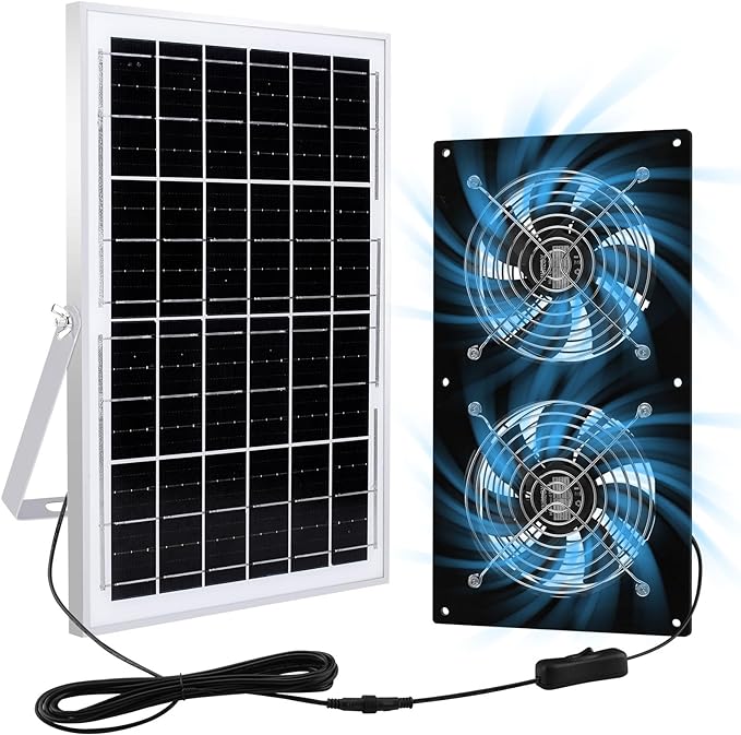Solar Exhaust Fans &amp Powered Fan with 15W Panel &amp 2-Pack High-Speed Brushless DC FansSolar Ventilation Fan for Greenhouses Chicken Coops Attics Barns Sheds &amp Dog Houses