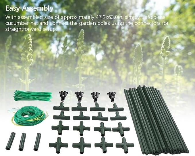 POCREATION Cucumber A Frame Garden Trellis Adjustable Climbing Plants Support with Nylon Net 40 Steel Pipes A Frame Connectors for Cucumbers Tomatoes Grapes