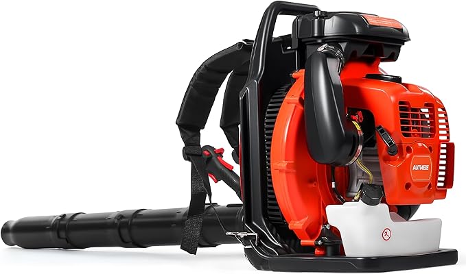 75.6cc 2-Cycle Backpack Leaf Blower Gas Powered 912CFM 206MPH 6.0HP Gas Leaf Blower w/2-Stage Air Filter Cruise Control Commercial Gasoline Blower for Lawn Care Yard Cleaning (Orange)