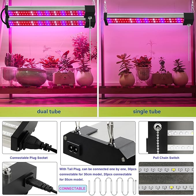 LED Plant Grow Light Full Spectrum Sunlight Plant Light Veg/Bloom Daisy Chain Heat Lampwith Pull Chain Switch for Plants Growing TentB30CM