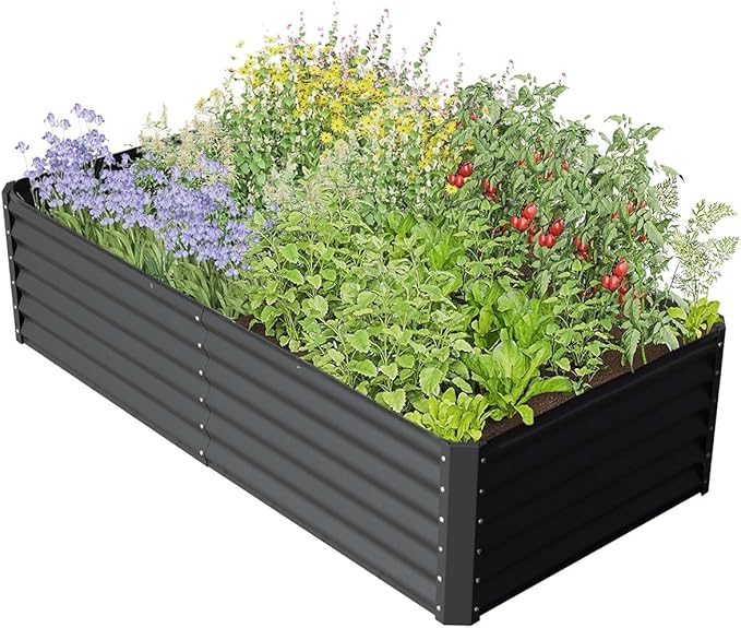Planter Boxes Outdoor 6x3x2 Ft Metal Garden Raised Bed Galvanized Garden Boxes Outdoor Raised for Elevated Vegetable Flower Herbs (6x3x2FT-Dark Gray)