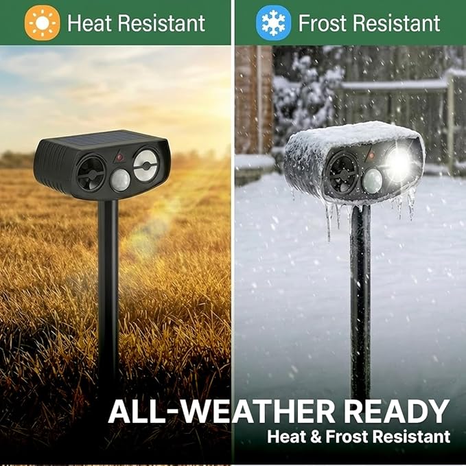 AWISH Solar Ultrasonic Animal Repeller Outdoor Motion Sensor Waterproof Pest Deterrent Raccoon Skunk Fox Squirrel Gopher Rabbit Dog Repellent for Yard Garden Farm 40ft 120° Coverage 2 Pack Black