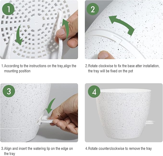 12 inch Large Self Watering Pots Plastic Planters with 60oZ Removable Deep Reservoir and Multi Mesh Drainage Holes for Indoor Outdoor Garden Plants and Flowers White Speckles