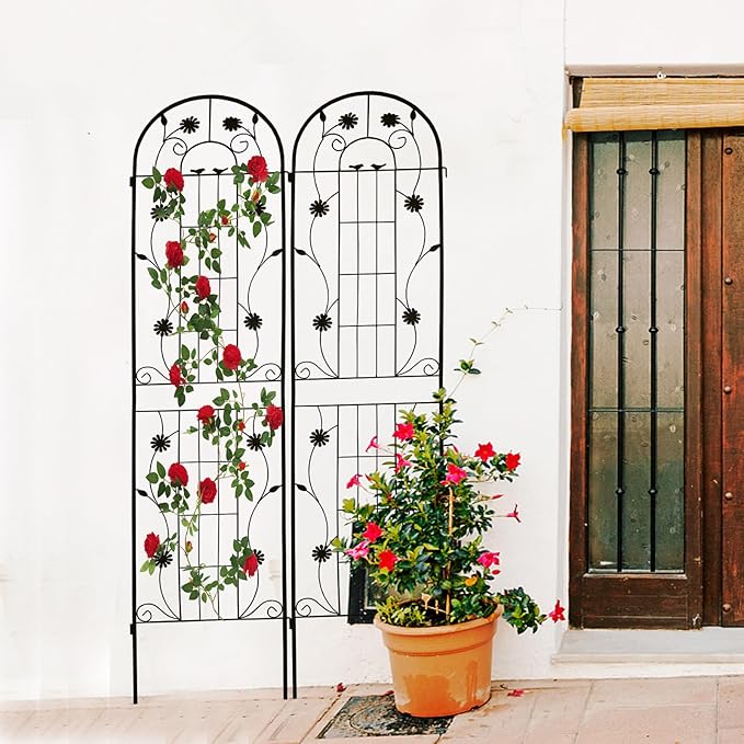 2 Pack 71 x 19.7 Rustproof Metal Garden Trellis for Climbing Plants - Black Powder Coated Outdoor Flower Support Easy to Assemble Sturdy &amp Durable (Black 19.69×86.61 inches.)
