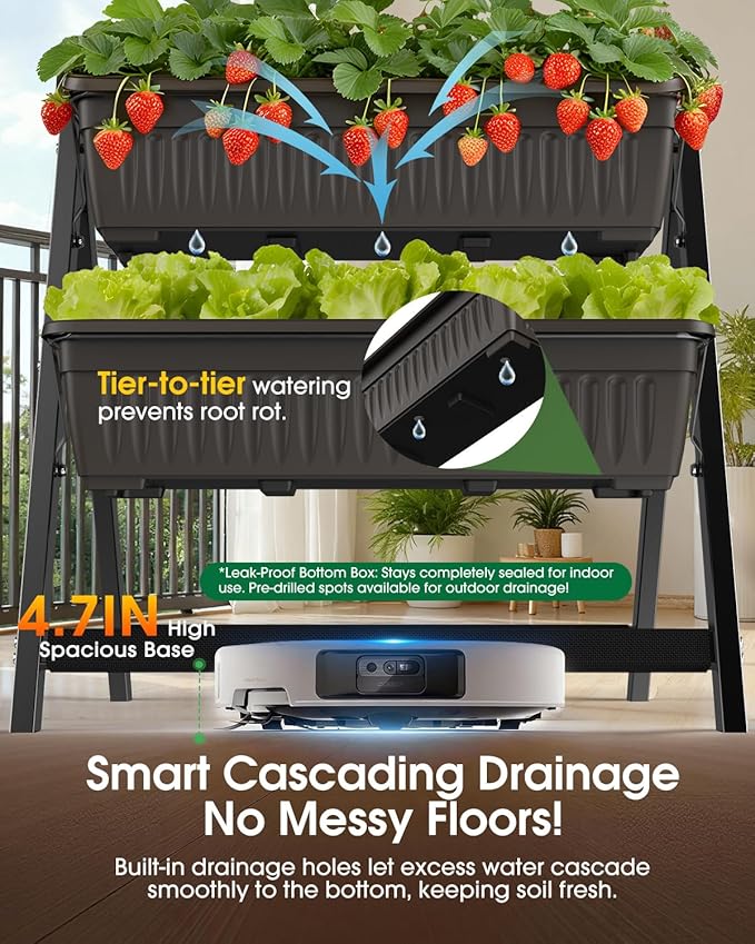 5-Tier Vertical Garden Bed Planter Boxes with Drainage System &amp Storage Space Freestanding Vertical Garden Planter with 5 S-Hooks for Plants Vegetables Flowers Herbs in Garden Patio Yard
