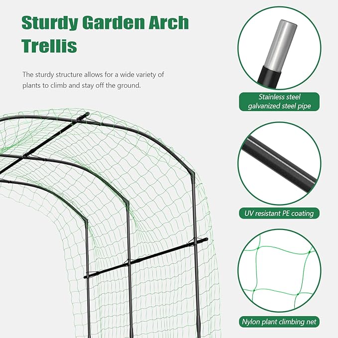 SUNYRISY Garden Arch Trellis Metal Core Trellis for Climbing Plants Outdoor 87 x 71 x 75 Tall Archway Tunnel Plant Support for Vine Cucumber Tomato Grape Vegetables Climbing Plants