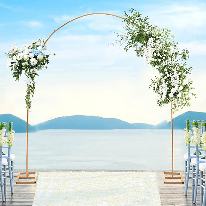 7.5ft Metal Wedding Arch Balloon Arch Stand Gold Party Decoration Arch Wedding Arch Backdrop Stand for Wedding Birthday Party Anniversary Valentine Ceremony Decorations