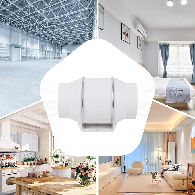 6'' Inline Duct Fan 129.41 CFM High-Efficiency Exhaust Ventilation Fan Quiet 31dB Air Duct Fan with Pure Copper Motor for Home Kitchen Bathroom Grow Tent Hydroponics (US Plug 110V)