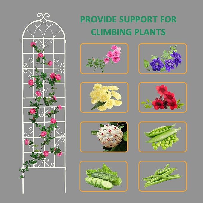 2 Pack Metal Garden Trellis 86.7 H Cream White Garden Fence Rustproof Trellis for Climbing Plants Support Roses Flower Outdoor Lawn White Tall