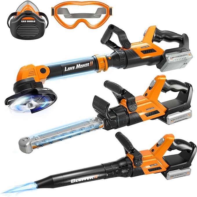 Kids Tool Set 3 in 1 Kids Power Garden Tools with Sounds &amp Lights Toy Weed Wacker Toy Leaf Blower and Hedge Trimmer Outdoor Toys Toy Tools Christmas Birthday Gifts for Boys 3 4 5 6 7 8 Year