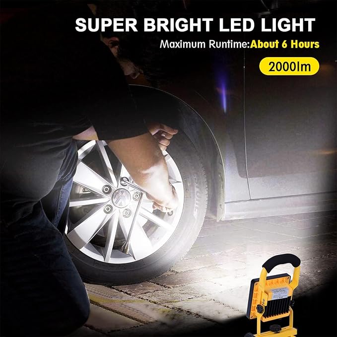 LED Rechargeable Work Floodlight10W /20W USB Battery Light Super Bright 2000LM Waterproof Outdoor Stand Lamp for Car Garage Camping(20W)