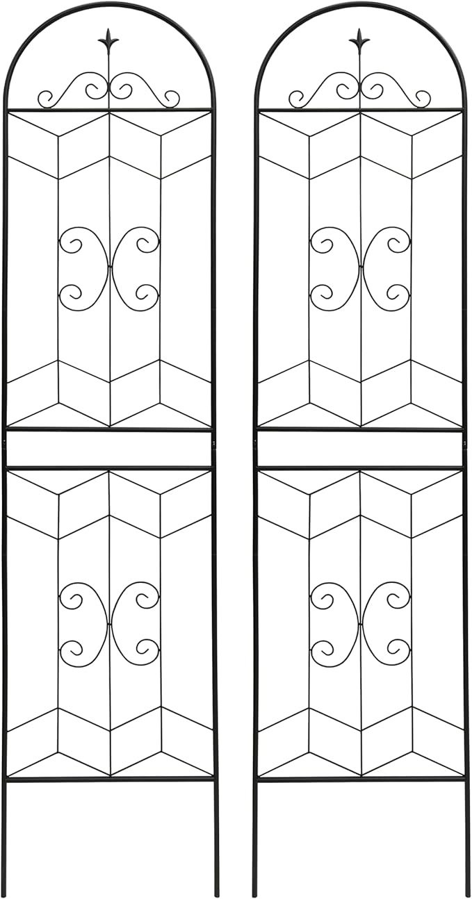 Metal Garden Trellis Rustproof Trellis for Climbing Plants Outdoor Flower Support (Black-2 Pack 86.7x19.7)